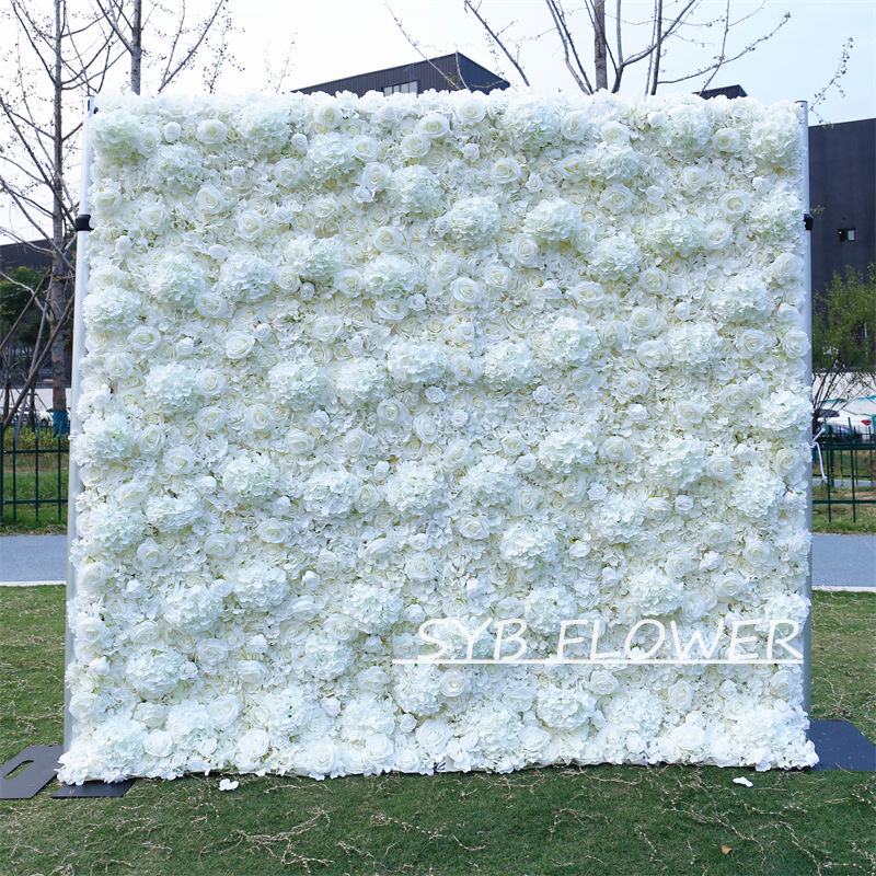 #BD061 Customized 3D/5D Cloth Back Roll up Articifial Flower Wall Backdrop For Wedding Event Party Decoration