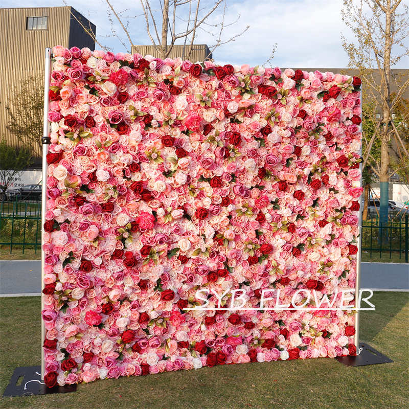 #BD068 Customized 3D/5D Cloth Back Roll up Articifial Flower Wall Backdrop For Wedding Event Party Decoration