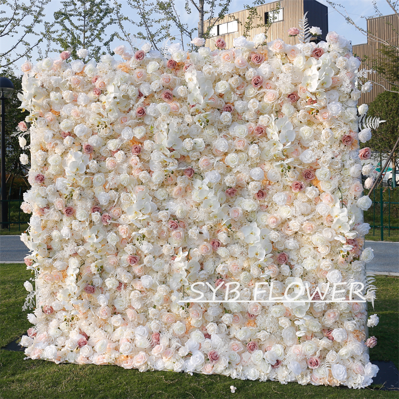 #BD125 Customized 3D/5D Cloth Back Roll up Articifial Flower Wall Backdrop For Wedding Event Party Decoration