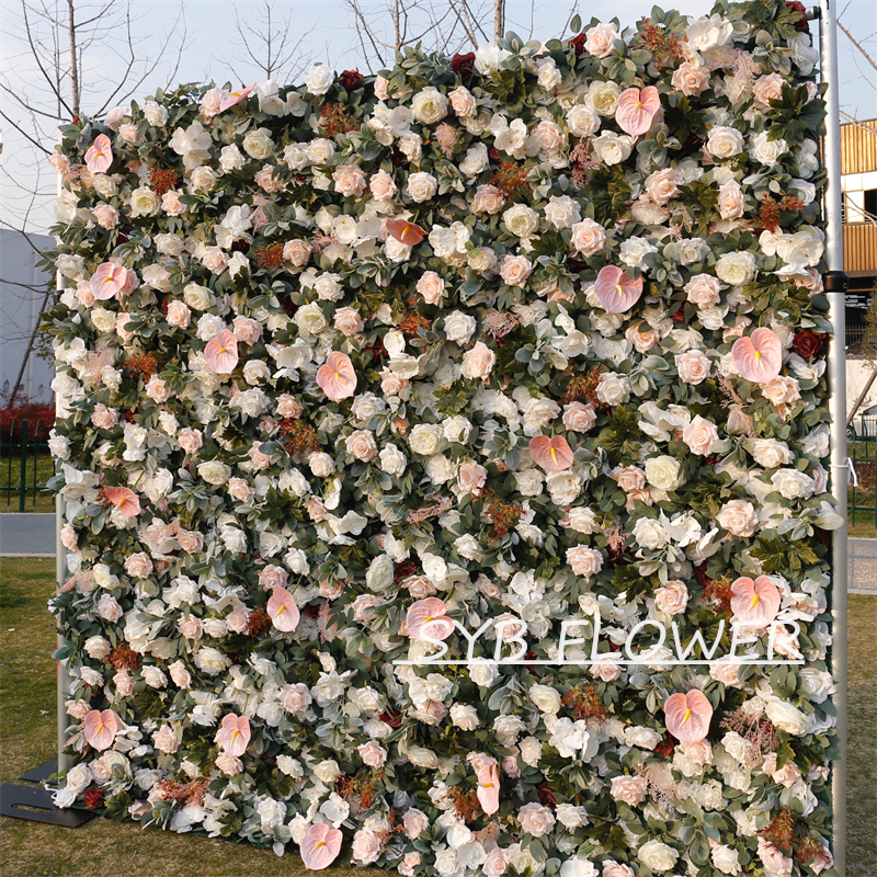 #BD095 Customized 3D/5D Cloth Back Roll up Articifial Flower Wall Backdrop For Wedding Event Party Decoration