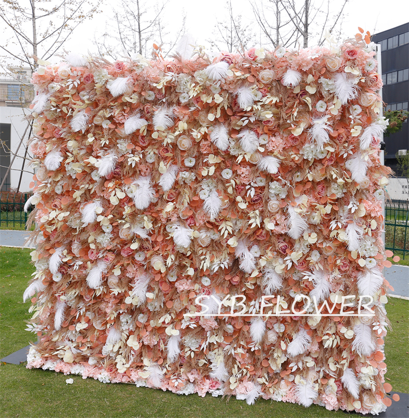 #BD092 Customized 3D/5D Cloth Back Roll up Articifial Flower Wall Backdrop For Wedding Event Party Decoration