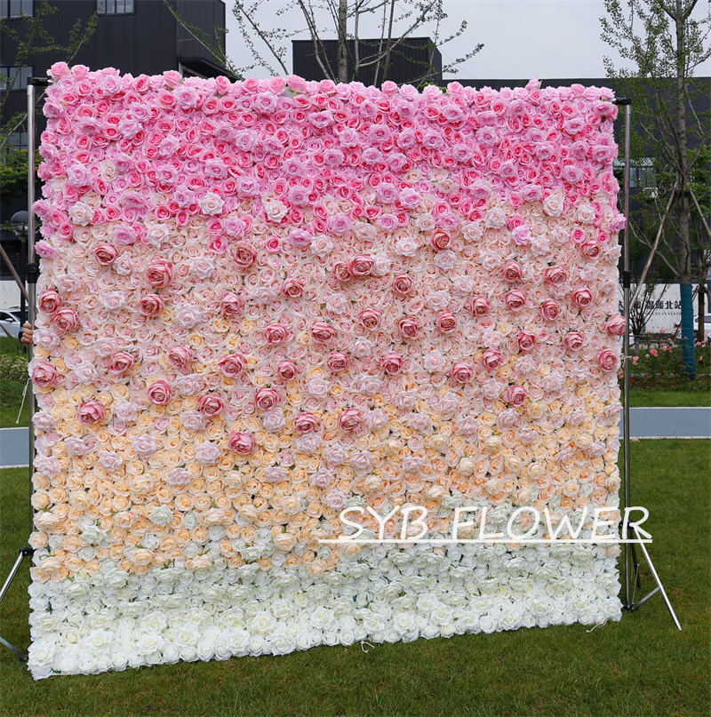#BDJ007 Customized 3D/5D Cloth Back Roll up Articifial Flower Wall Backdrop For Wedding Event Party Decoration