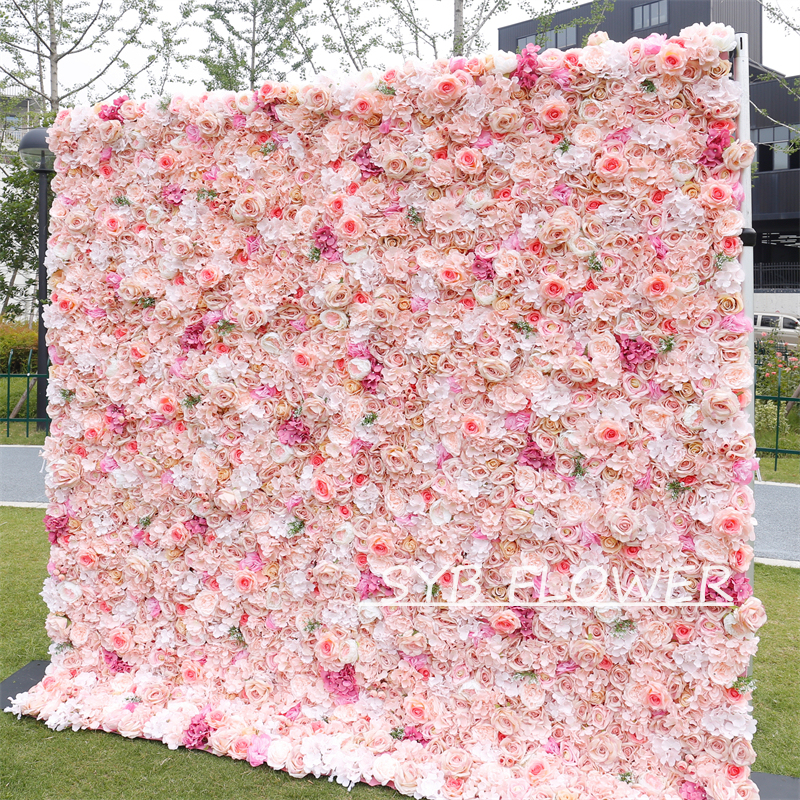 #BD118 Customized 3D/5D Cloth Back Roll up Articifial Flower Wall Backdrop For Wedding Event Party Decoration