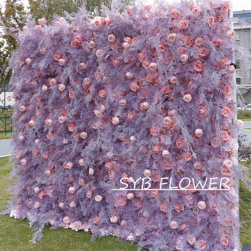 #HE-BD112 Customized 3D/5D Cloth Back Roll up Articifial Flower Wall Backdrop For Wedding Event Party Decoration