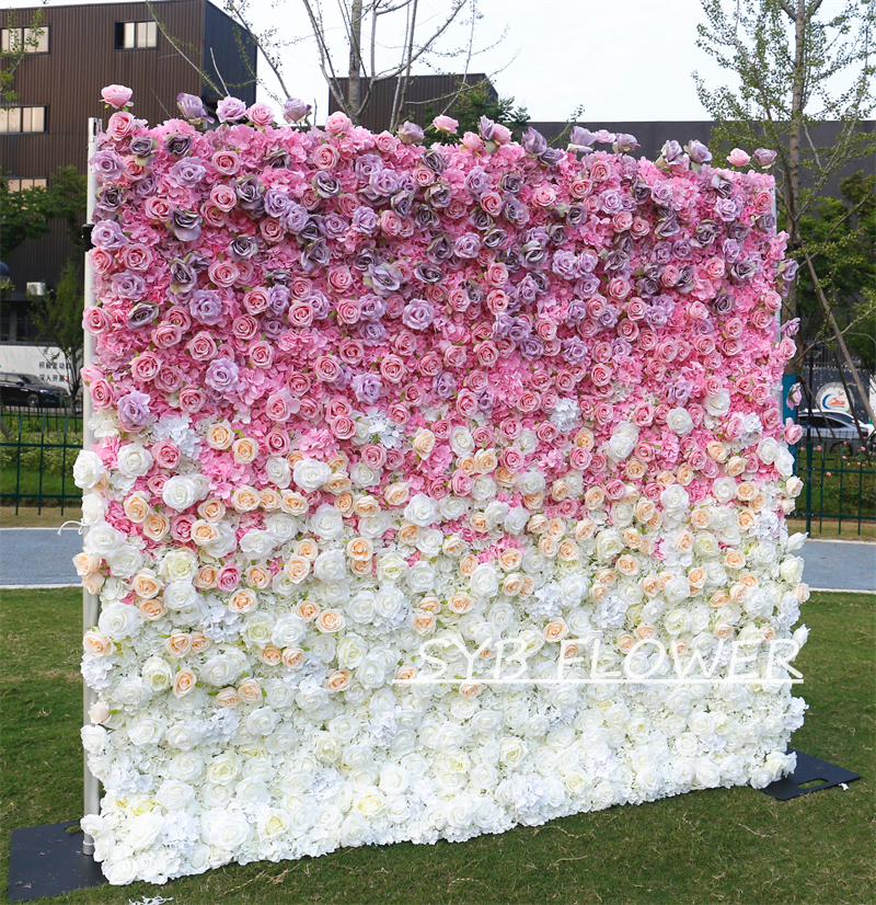 #BDJ127 Customized 3D/5D Cloth Back Roll up Articifial Flower Wall Backdrop For Wedding Event Party Decoration