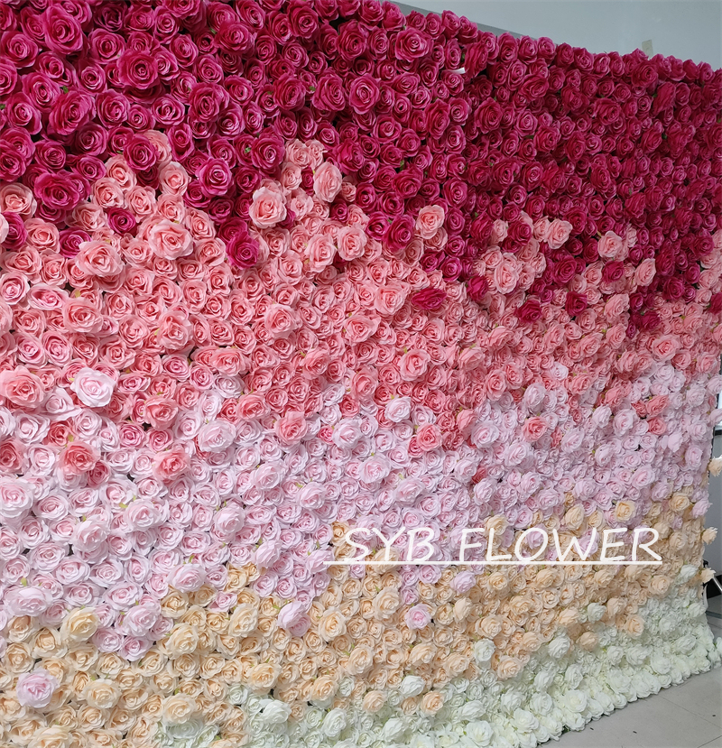 #BDJ003 Customized 3D/5D Cloth Back Roll up Articifial Flower Wall Backdrop For Wedding Event Party Decoration