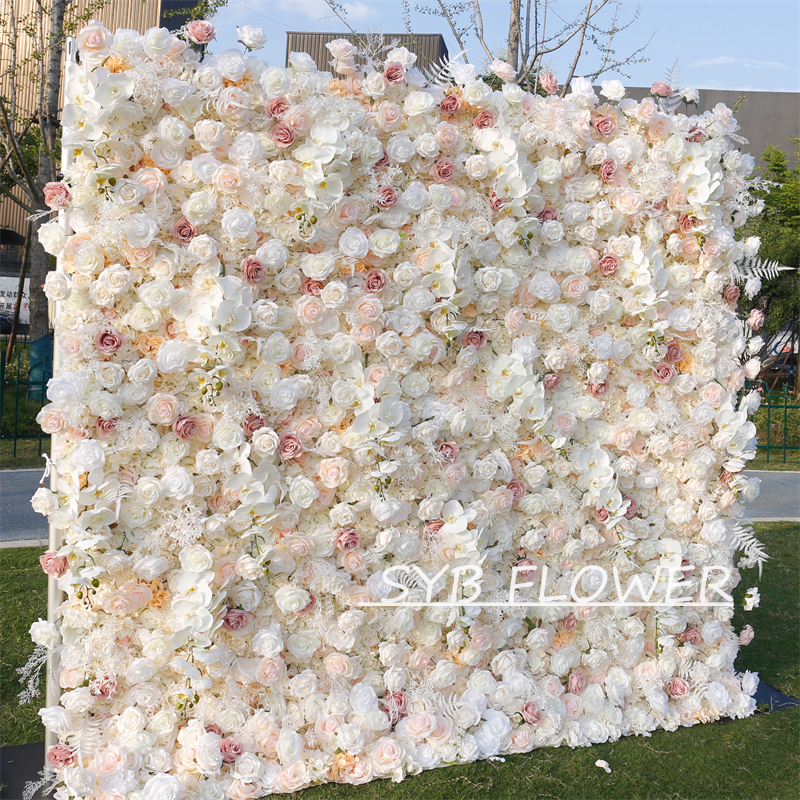 #BD125 Customized 3D/5D Cloth Back Roll up Articifial Flower Wall Backdrop For Wedding Event Party Decoration