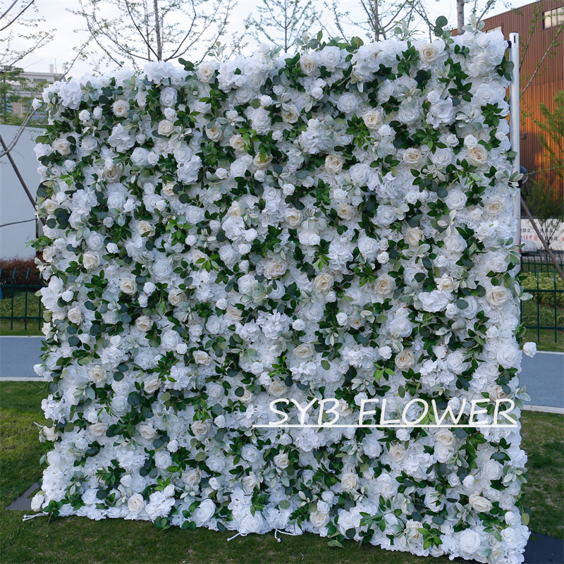 #BD103 Customized 3D/5D Cloth Back Roll up Articifial Flower Wall Backdrop For Wedding Event Party Decoration
