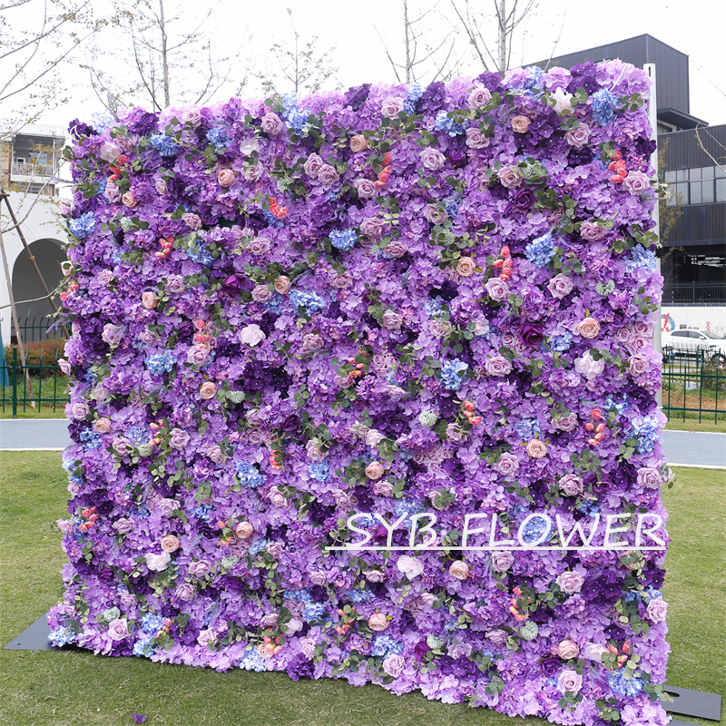 #BD077 Customized 3D/5D Cloth Back Roll up Articifial Flower Wall Backdrop For Wedding Event Party Decoration