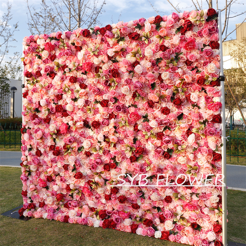 #BD068 Customized 3D/5D Cloth Back Roll up Articifial Flower Wall Backdrop For Wedding Event Party Decoration