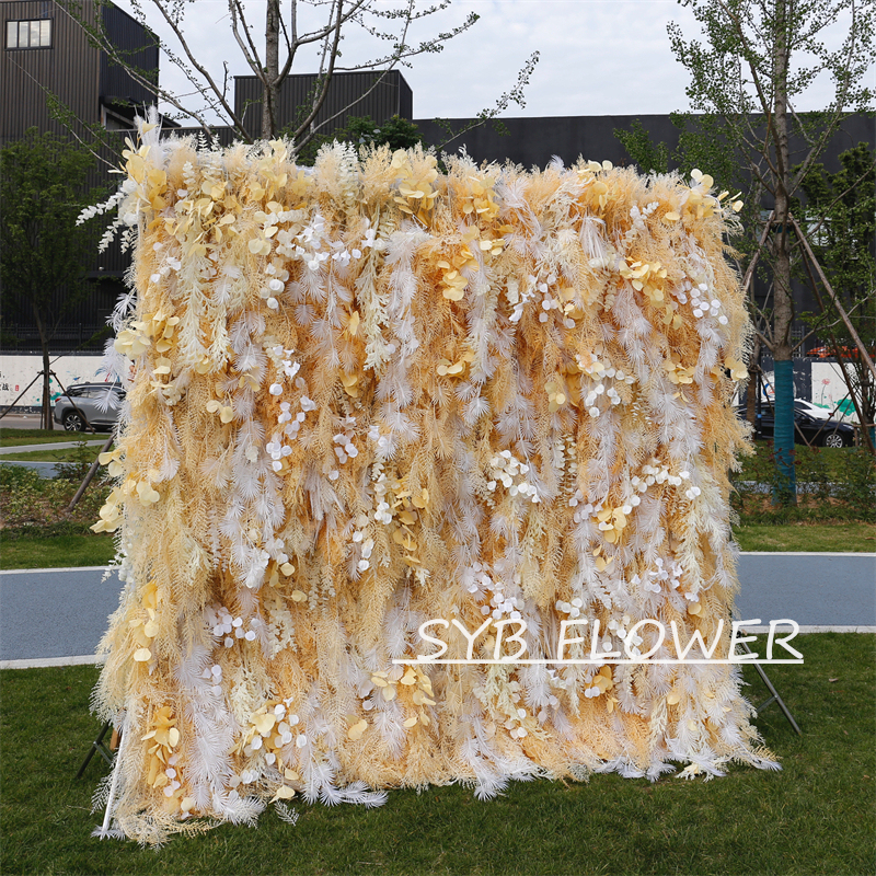 #HE-BD028 Customized 3D/5D Cloth Back Roll up Articifial Flower Wall Backdrop For Wedding Event Party Decoration