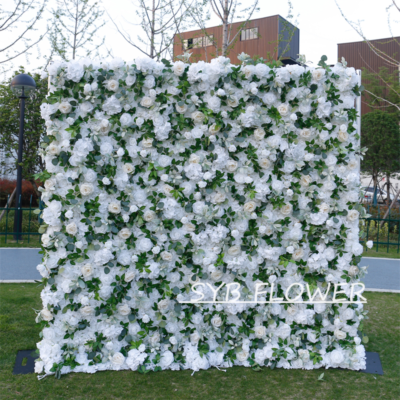 #BD103 Customized 3D/5D Cloth Back Roll up Articifial Flower Wall Backdrop For Wedding Event Party Decoration
