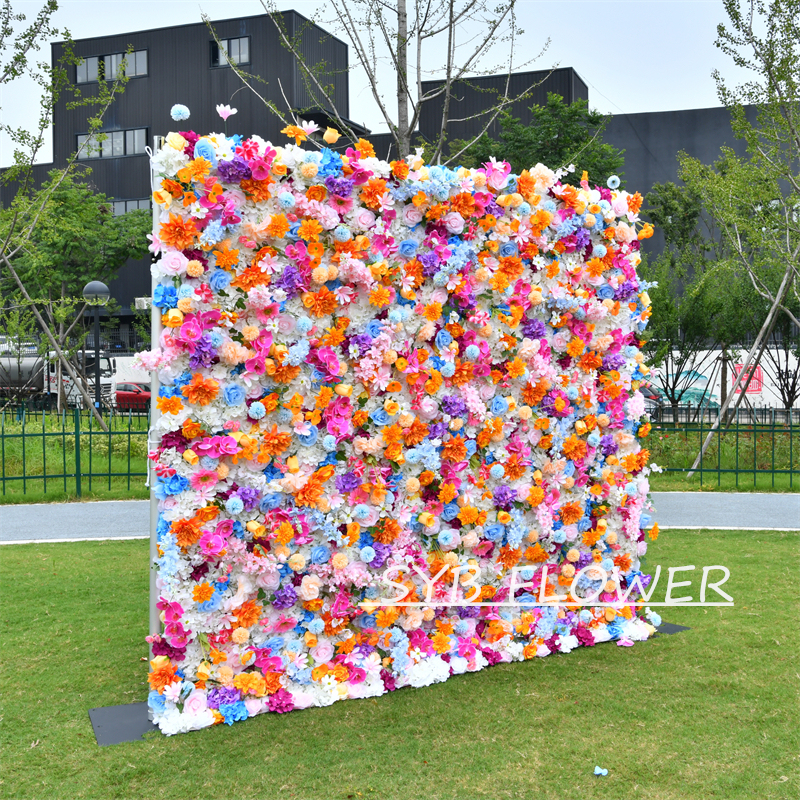 #BD120 Customized 3D/5D Cloth Back Roll up Articifial Flower Wall Backdrop For Wedding Event Party Decoration
