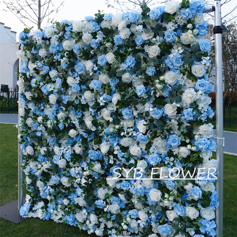 #BD088 Customized 3D/5D Cloth Back Roll up Articifial Flower Wall Backdrop For Wedding Event Party Decoration