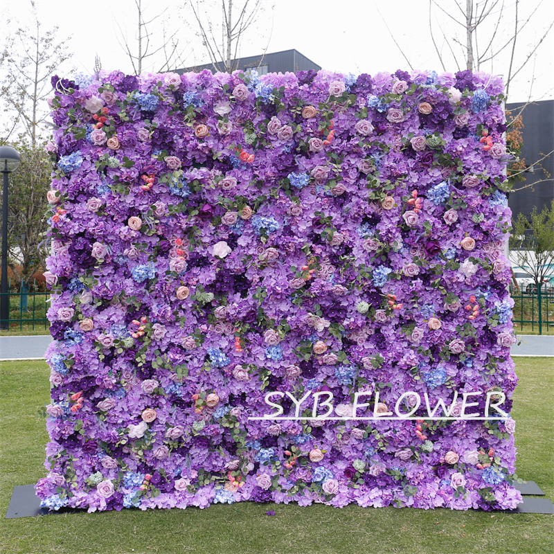 #BD077 Customized 3D/5D Cloth Back Roll up Articifial Flower Wall Backdrop For Wedding Event Party Decoration