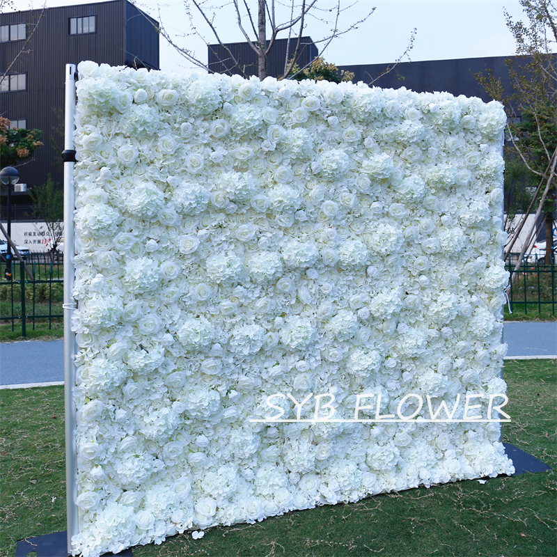 #BD061 Customized 3D/5D Cloth Back Roll up Articifial Flower Wall Backdrop For Wedding Event Party Decoration