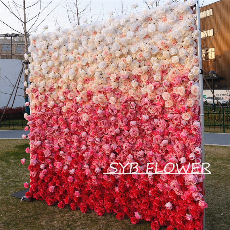 #BD094 Customized 3D/5D Cloth Back Roll up Articifial Flower Wall Backdrop For Wedding Event Party Decoration