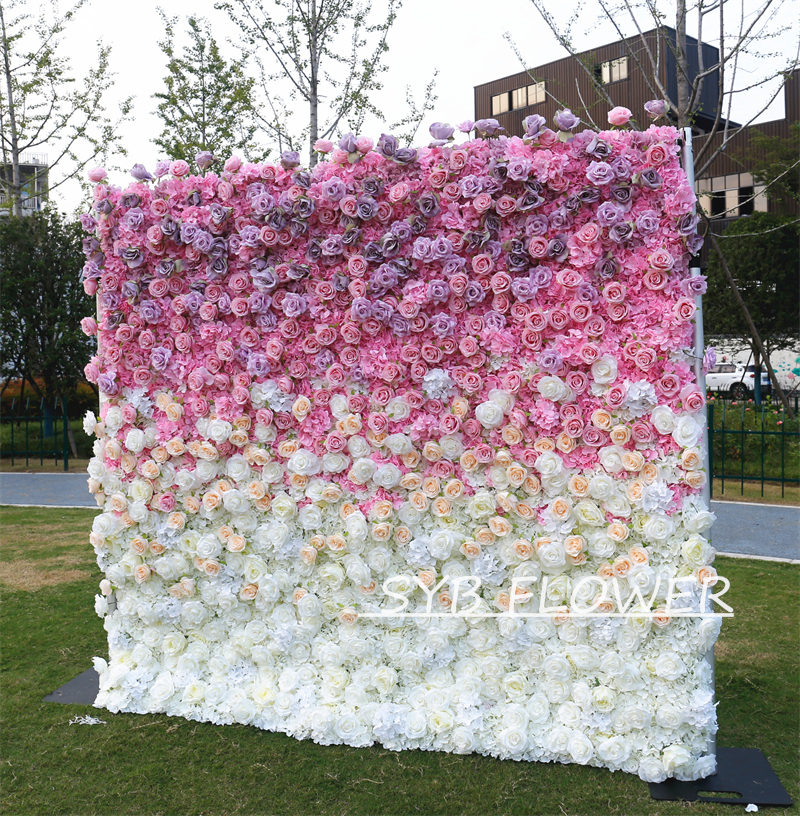 #BDJ127 Customized 3D/5D Cloth Back Roll up Articifial Flower Wall Backdrop For Wedding Event Party Decoration
