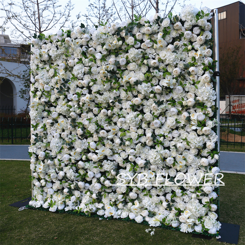 #BD079 Customized 3D/5D Cloth Back Roll up Articifial Flower Wall Backdrop For Wedding Event Party Decoration