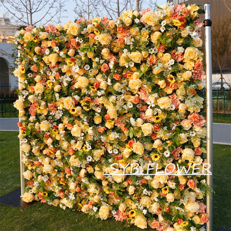#BD087 Customized 3D/5D Cloth Back Roll up Articifial Flower Wall Backdrop For Wedding Event Party Decoration