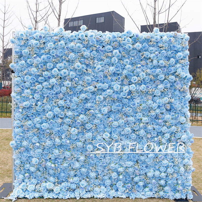 #BD097 Customized 3D/5D Cloth Back Roll up Articifial Flower Wall Backdrop For Wedding Event Party Decoration