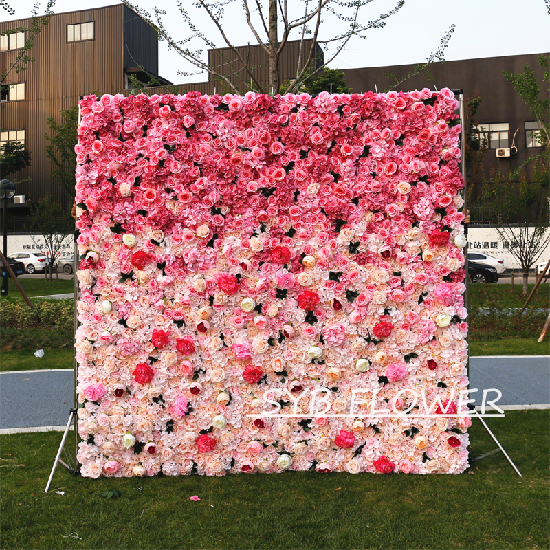 #BDJ006 Customized 3D/5D Cloth Back Roll up Articifial Flower Wall Backdrop For Wedding Event Party Decoration