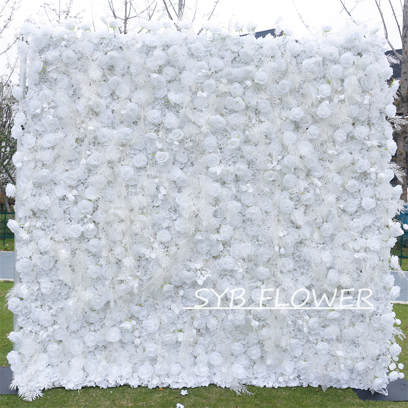 #BD089 Customized 3D/5D Cloth Back Roll up Articifial Flower Wall Backdrop For Wedding Event Party Decoration