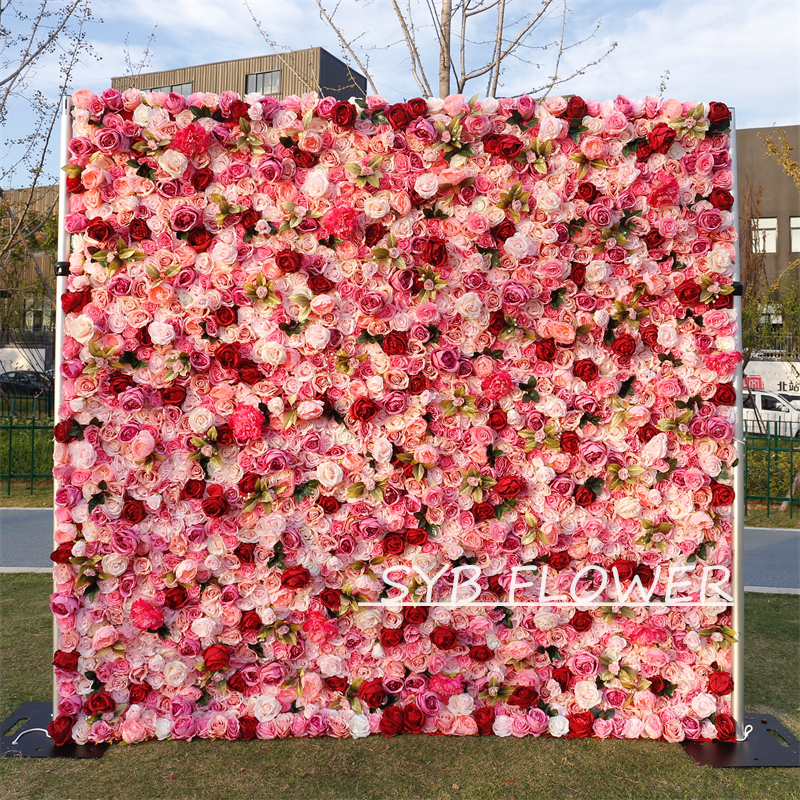 #BD068 Customized 3D/5D Cloth Back Roll up Articifial Flower Wall Backdrop For Wedding Event Party Decoration
