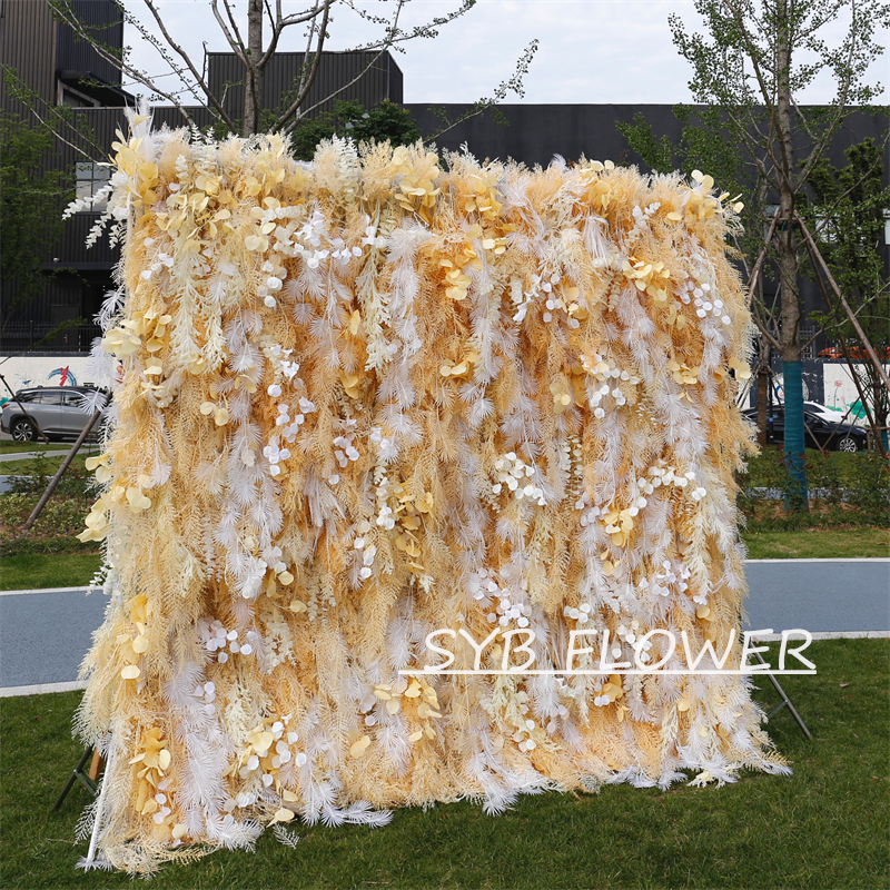 #HE-BD028 Customized 3D/5D Cloth Back Roll up Articifial Flower Wall Backdrop For Wedding Event Party Decoration