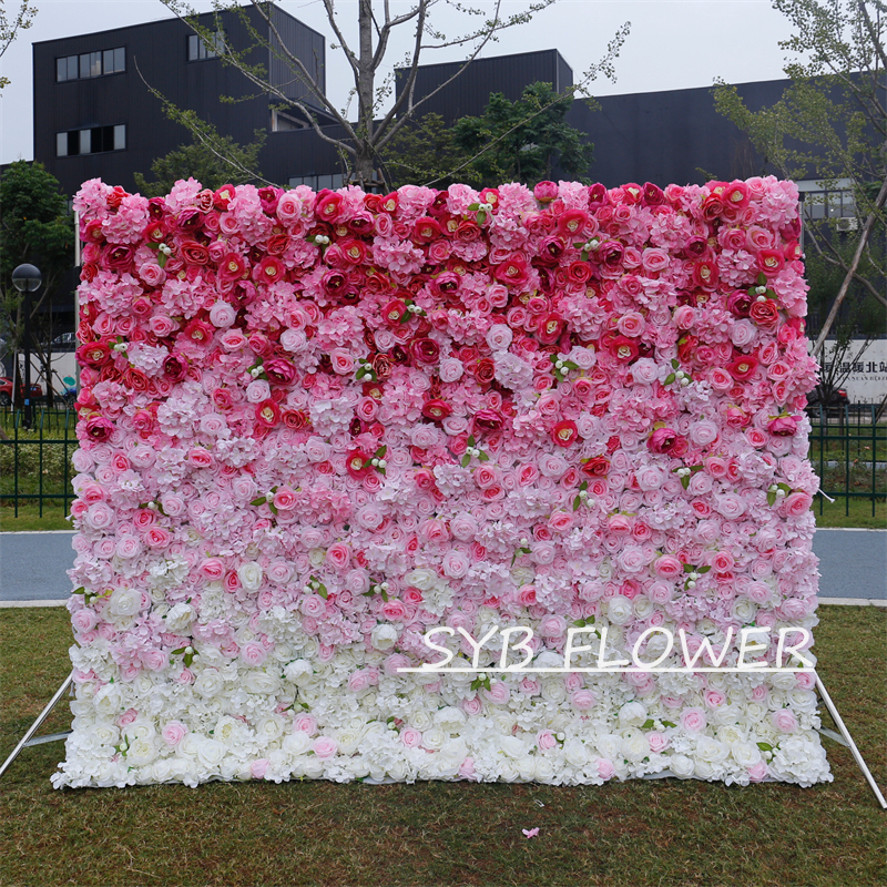 #BDJ008 Customized 3D/5D Cloth Back Roll up Articifial Flower Wall Backdrop For Wedding Event Party Decoration