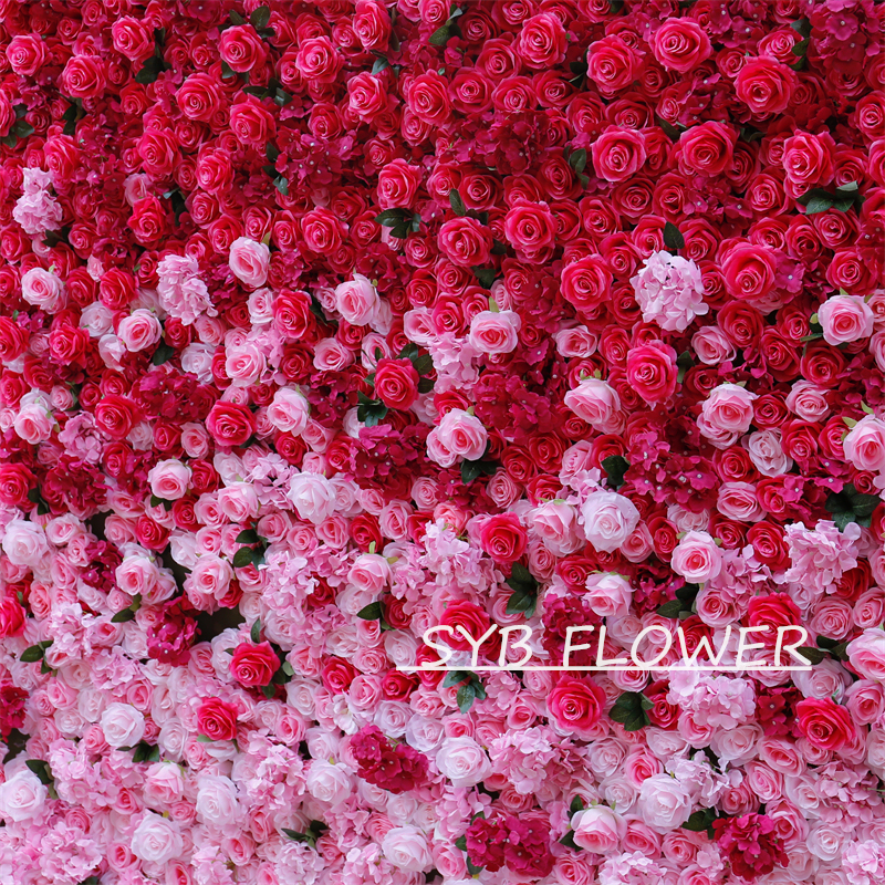 #BDJ002 Customized 3D/5D Cloth Back Roll up Articifial Flower Wall Backdrop For Wedding Event Party Decoration