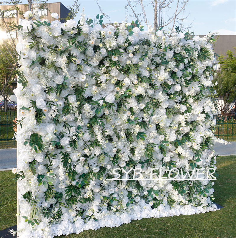 #BD126 Customized 3D/5D Cloth Back Roll up Articifial Flower Wall Backdrop For Wedding Event Party Decoration