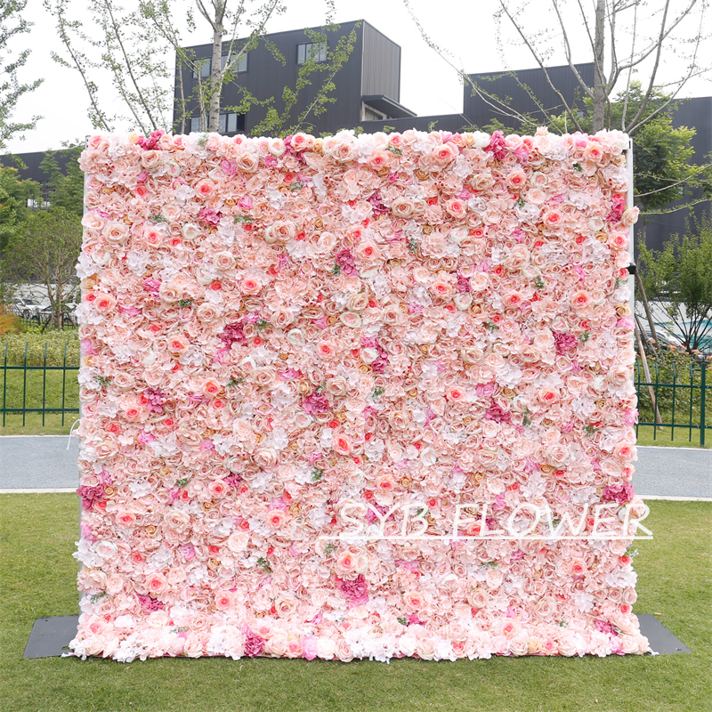 #BD118 Customized 3D/5D Cloth Back Roll up Articifial Flower Wall Backdrop For Wedding Event Party Decoration