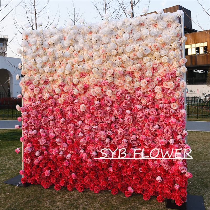 #BD094 Customized 3D/5D Cloth Back Roll up Articifial Flower Wall Backdrop For Wedding Event Party Decoration