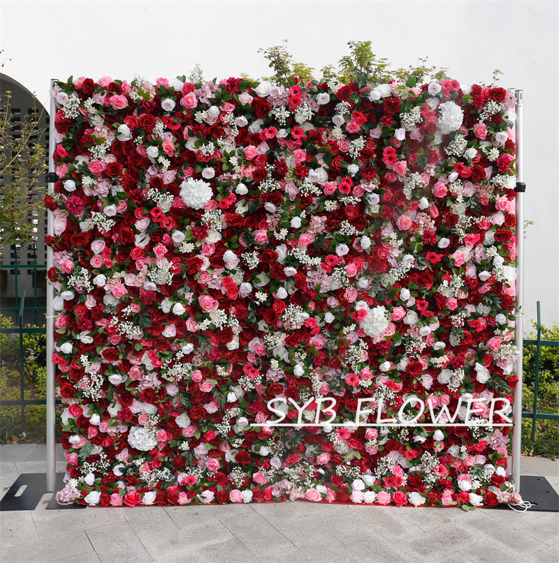 #BD059 Customized 3D/5D Cloth Back Roll up Articifial Flower Wall Backdrop For Wedding Event Party Decoration