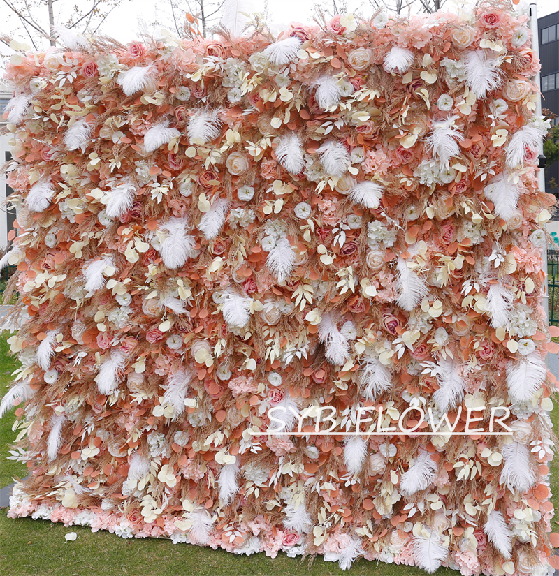 #BD092 Customized 3D/5D Cloth Back Roll up Articifial Flower Wall Backdrop For Wedding Event Party Decoration