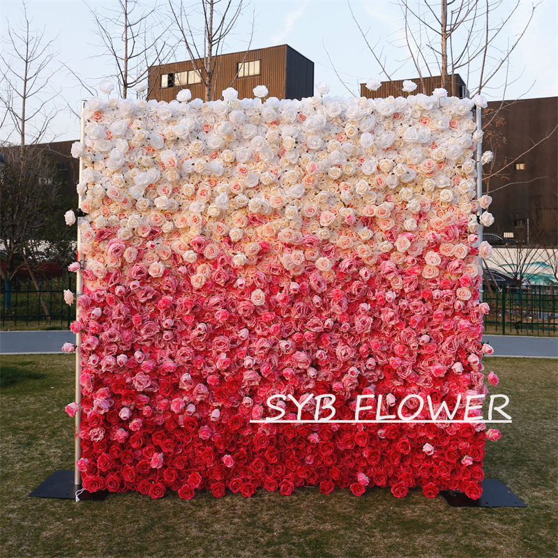 #BD094 Customized 3D/5D Cloth Back Roll up Articifial Flower Wall Backdrop For Wedding Event Party Decoration