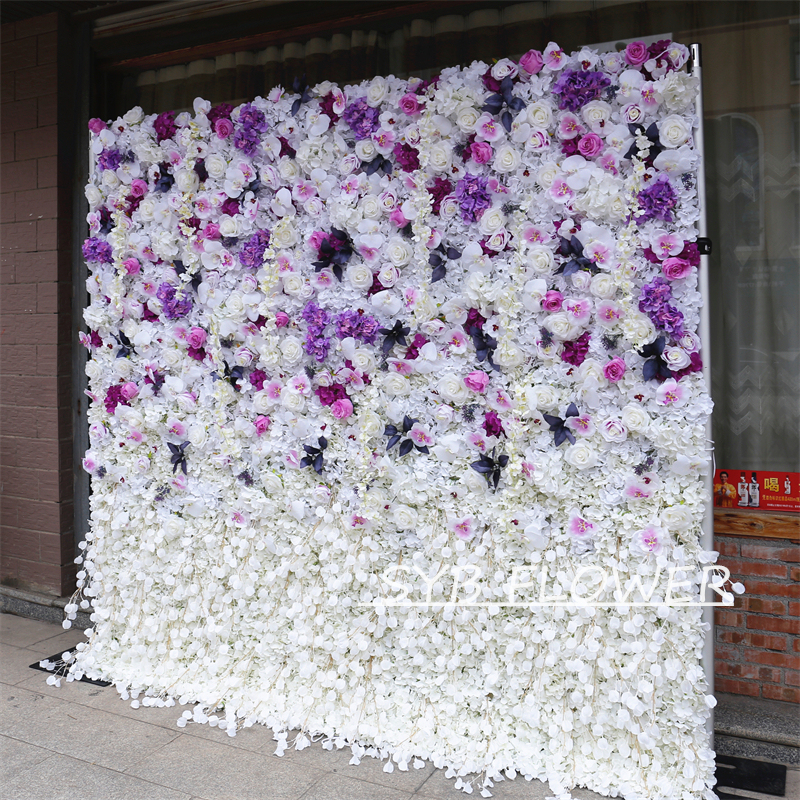 #BD083 Customized 3D/5D Cloth Back Roll up Articifial Flower Wall Backdrop For Wedding Event Party Decoration