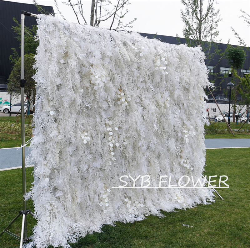#HE-BD029 Customized 3D/5D Cloth Back Roll up Articifial Flower Wall Backdrop For Wedding Event Party Decoration