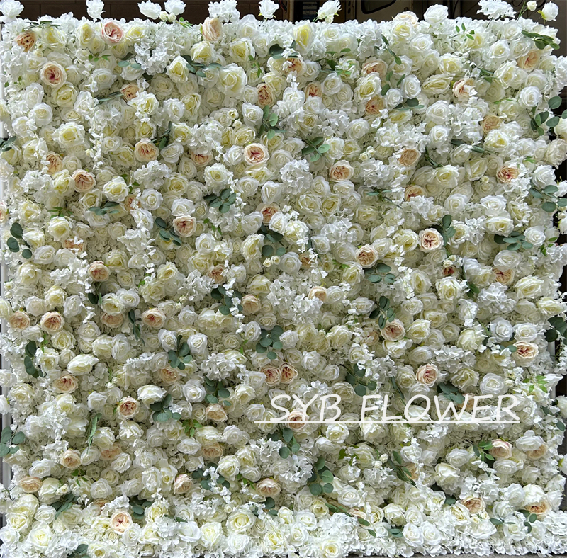 #BD119 Customized 3D/5D Cloth Back Roll up Articifial Flower Wall Backdrop For Wedding Event Party Decoration
