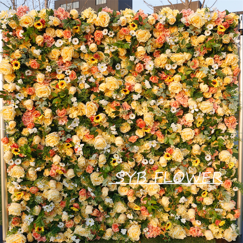 #BD087 Customized 3D/5D Cloth Back Roll up Articifial Flower Wall Backdrop For Wedding Event Party Decoration