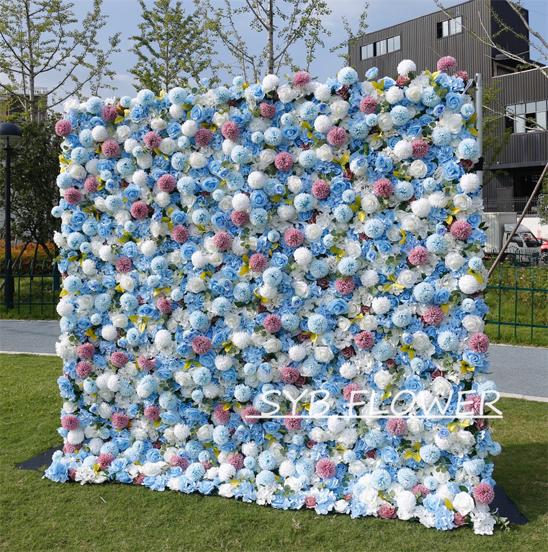 #BD124 Customized 3D/5D Cloth Back Roll up Articifial Flower Wall Backdrop For Wedding Event Party Decoration