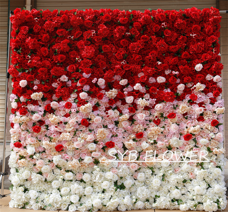 #BDJ001 Customized 3D/5D Cloth Back Roll up Articifial Flower Wall Backdrop For Wedding Event Party Decoration
