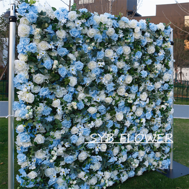 #BD088 Customized 3D/5D Cloth Back Roll up Articifial Flower Wall Backdrop For Wedding Event Party Decoration