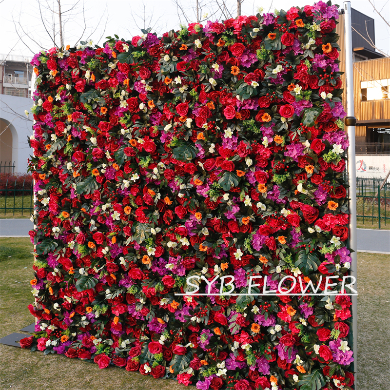 #BD096 Customized 3D/5D Cloth Back Roll up Articifial Flower Wall Backdrop For Wedding Event Party Decoration
