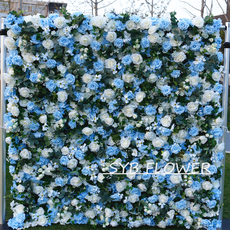 #BD088 Customized 3D/5D Cloth Back Roll up Articifial Flower Wall Backdrop For Wedding Event Party Decoration