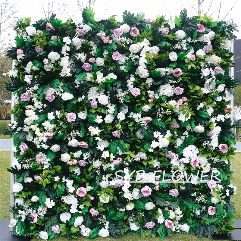 #BD076 Customized 3D/5D Cloth Back Roll up Articifial Flower Wall Backdrop For Wedding Event Party Decoration