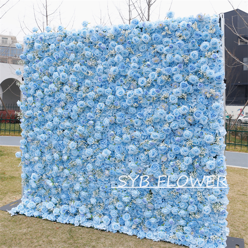#BD097 Customized 3D/5D Cloth Back Roll up Articifial Flower Wall Backdrop For Wedding Event Party Decoration