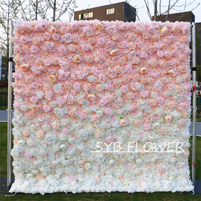 #BDJ101 Customized 3D/5D Cloth Back Roll up Articifial Flower Wall Backdrop For Wedding Event Party Decoration