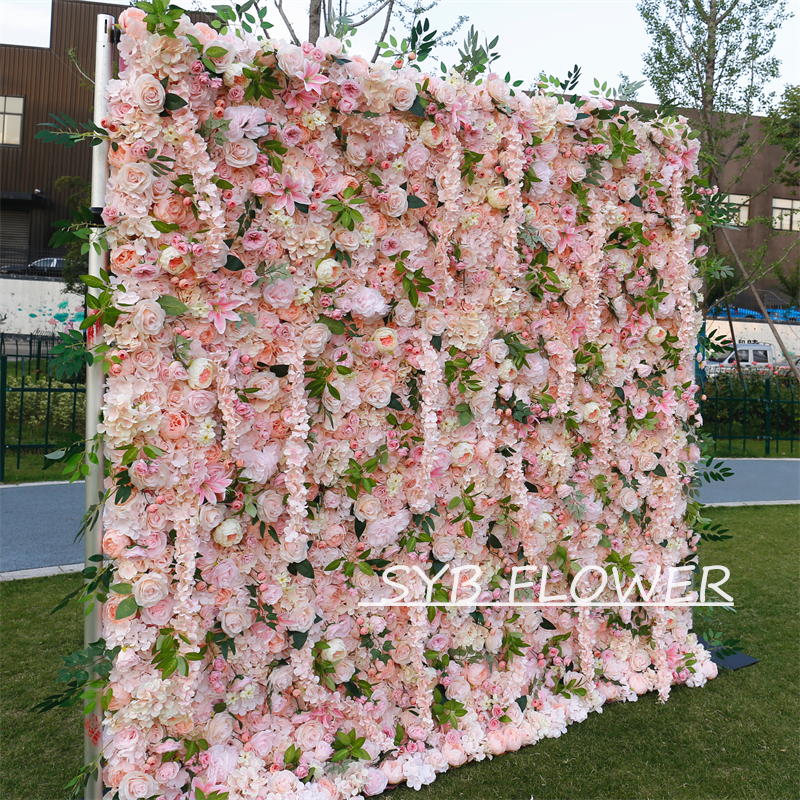 #BD062 Customized 3D/5D Cloth Back Roll up Articifial Flower Wall Backdrop For Wedding Event Party Decoration